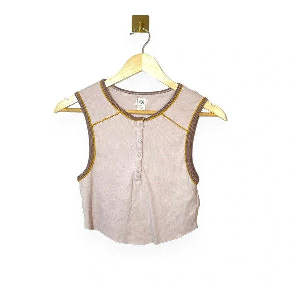 BDG Urban Outfitters Sleeveless Henley Ribbed Crop Top in Pink/Brown Size L - Picture 1 of 9